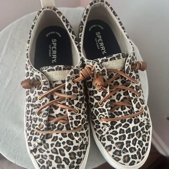 Women's Sperry Top-Sider Crest Vibe Animal Print Textile Sneaker Tan/Black 8 - Picture 6 of 11